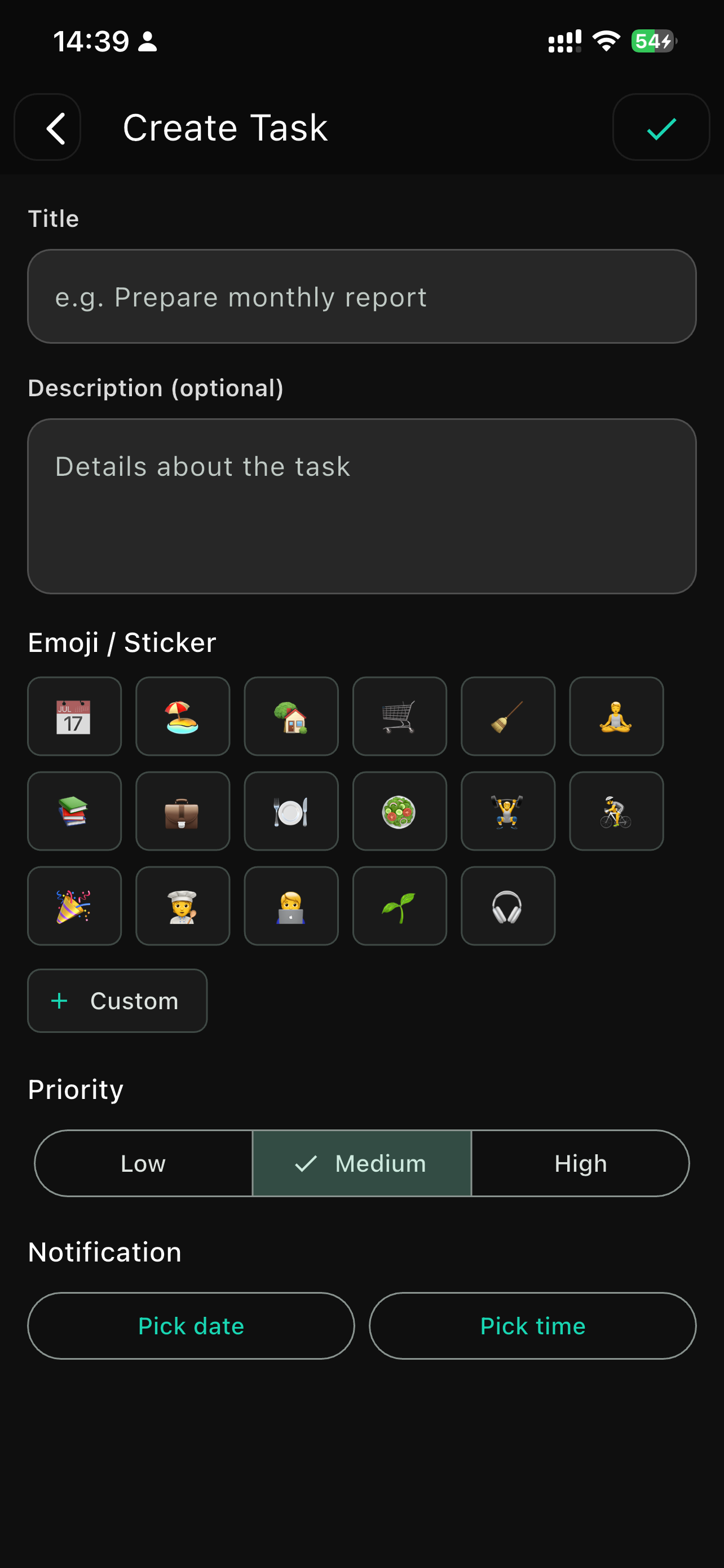 Task creation mobile form